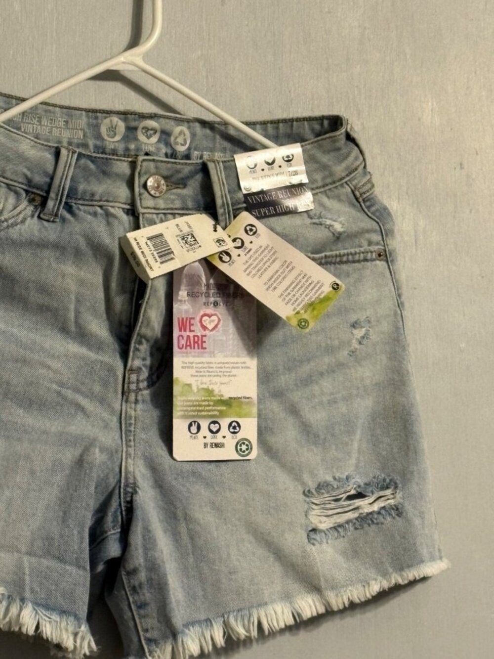 Rewash The Wedge Midi Sz 7/28 Super High Rise Denim Vtg Reunion Distress Shorts - Picture 12 of 14